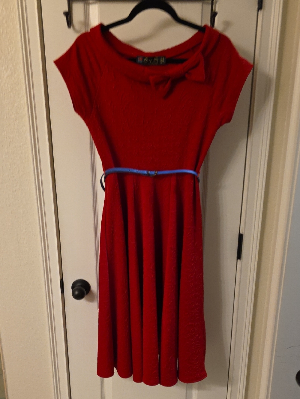 Lindy Bop Bright Red Bow-Detail Fit & Flare Dress
